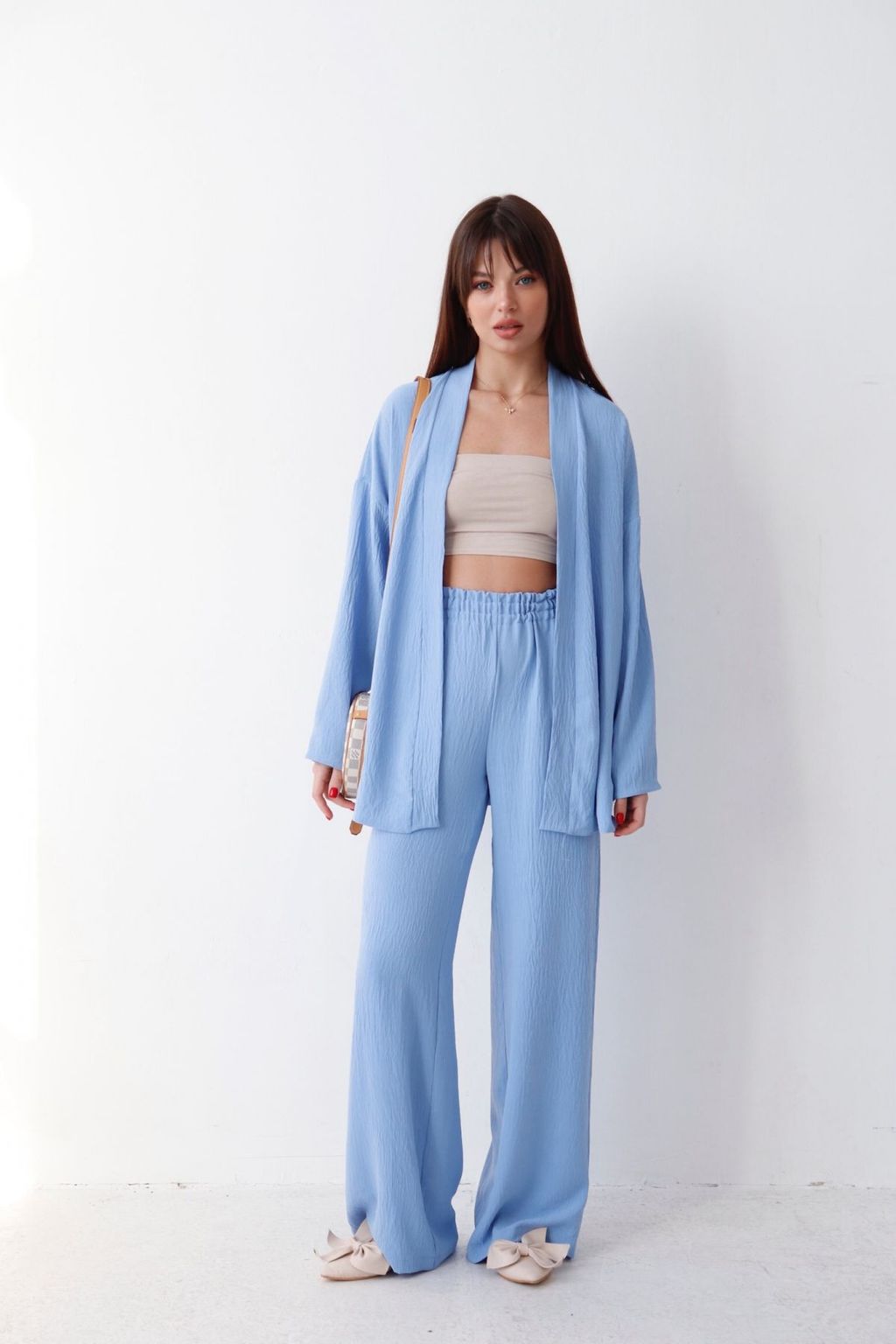 9319 Костюм из кимоно и брюк-палаццо голубой - Martichelli фото 4
