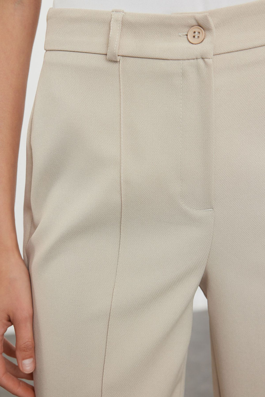 Vizon Straight/Duz Kesim Yuksek Bel Nervur Dikisli Dokuma Pantolon TWOSS21PL0093