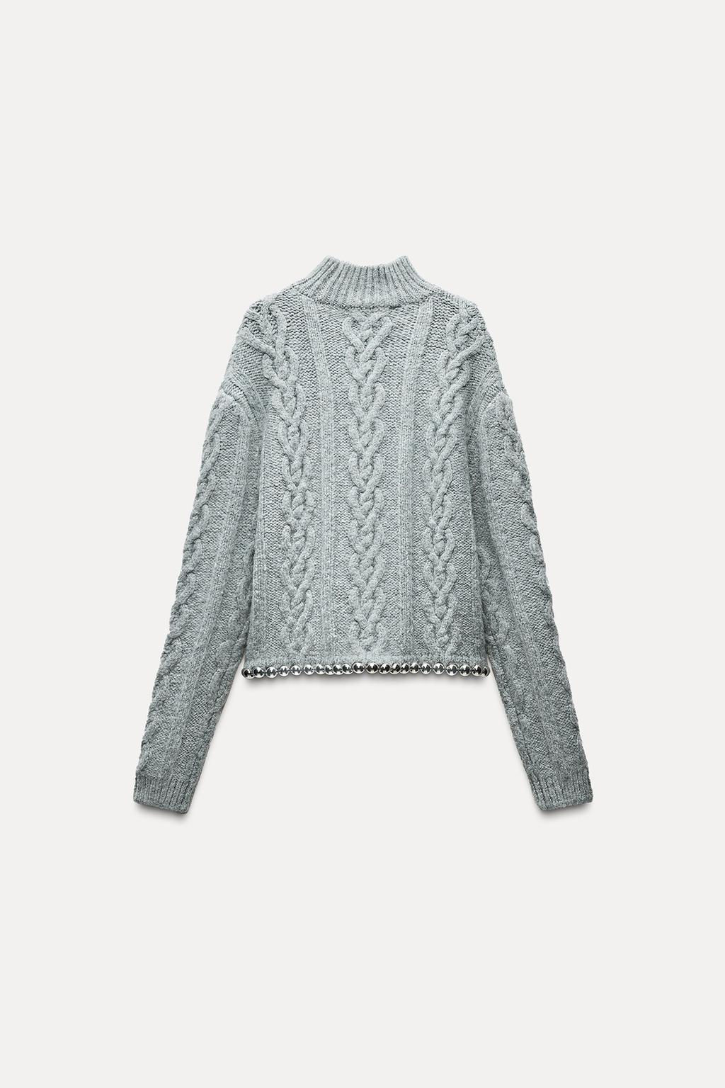CABLE-KNIT SWEATER WITH BEADS - Zara фото 5