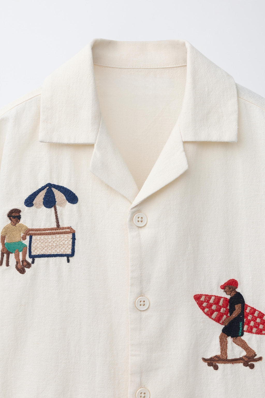 CAMISA BOWLING BORDADOS CON LINO / Crudo - Zara фото 3