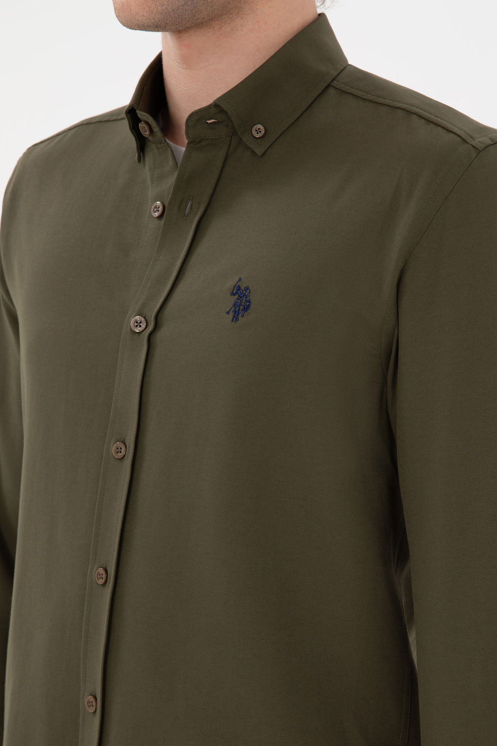 Мужская базовая рубашка цвета хаки с длинным рукавом - U.s. polo assn фото 14