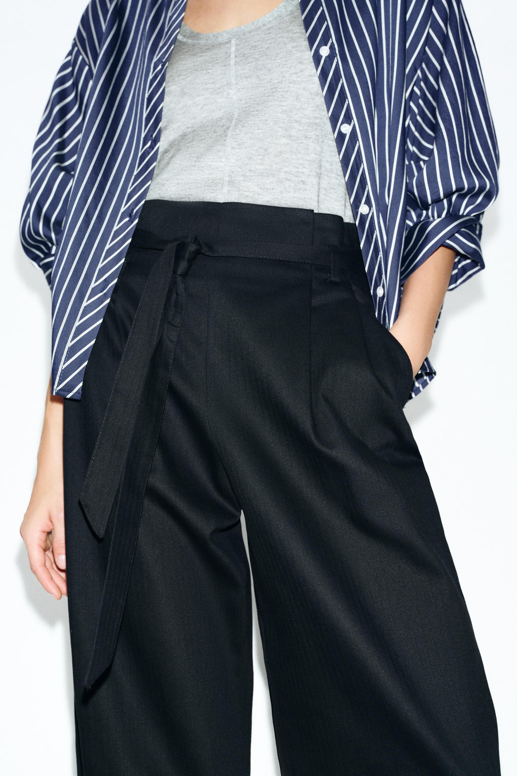 PANTAL?N PAPERBAG CINTUR?N / Azul noche - Zara фото 3