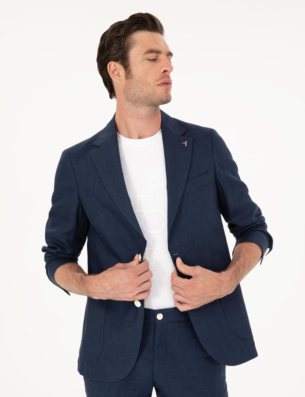 Lacivert Slim Fit %100 Keten Ceket