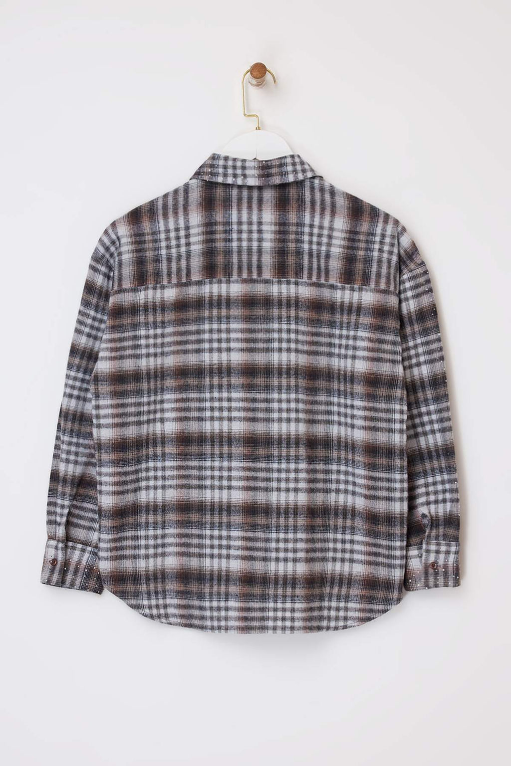 Kahverengi-Cok Renkli Ekoseli Tas Bask?l? Genis Kal?p Gomlek TWOSS26GO00029 - Trendyolmilla фото 2