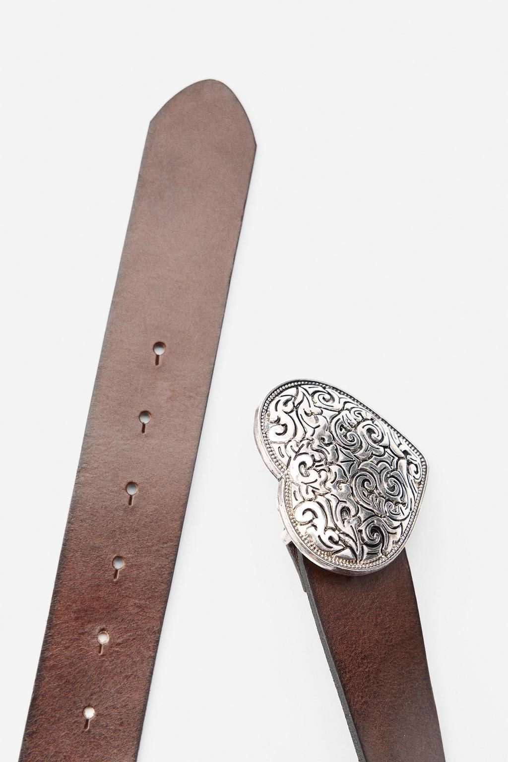 LEATHER COWBOY BELT WITH HEART BUCKLE - Zara фото 4