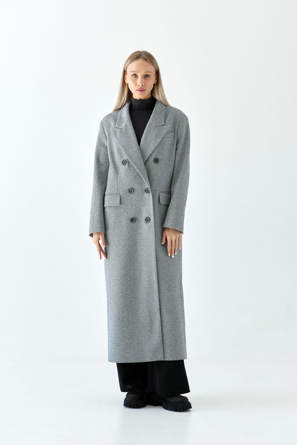 Пальто женское демисезонное 26830 (пепельный/ёлочка) - Kankan фото 2