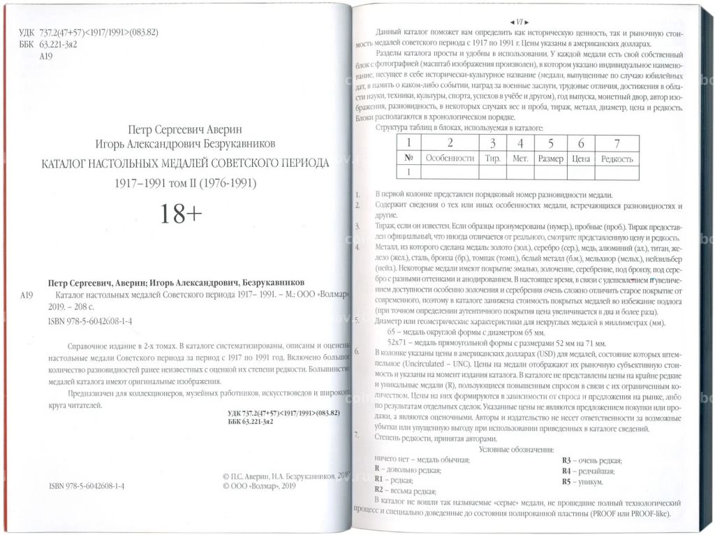 Каталог настольных медалей Советского периода 1917-1991 года (Волмар) 1 выпуск 2019 года, том II (1976-1991г.г)