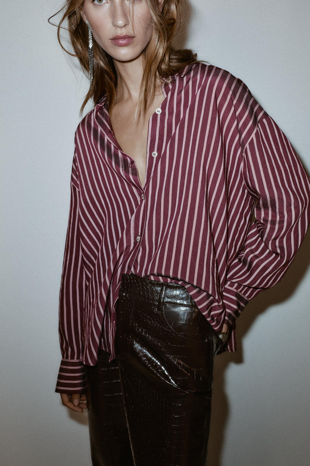 OVERSIZE STRIPED POPLIN SHIRT - Zara фото 3
