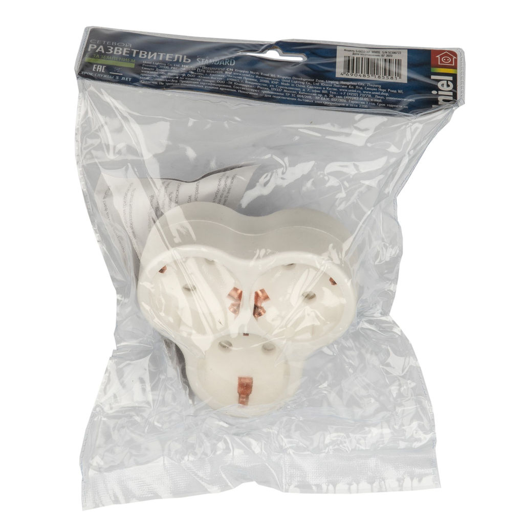 S-GES3-16F WHITE Разветвитель сетевой, с/з. 3 гнезда. 16А, 3500Вт. Белый. ТМ Uniel