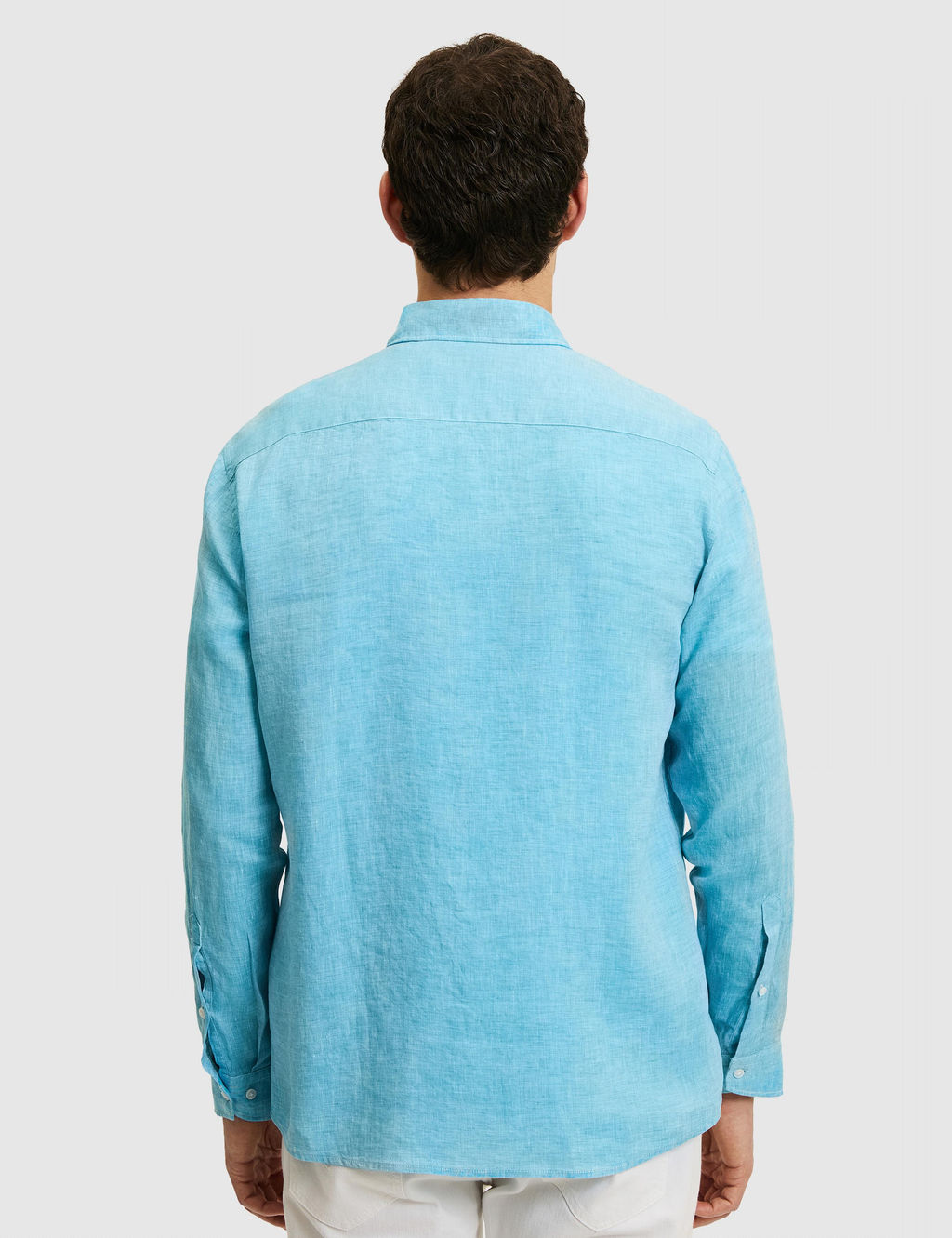 Turkuaz Regular Fit Yakas_ D__meli %100 Keten G_mlek
