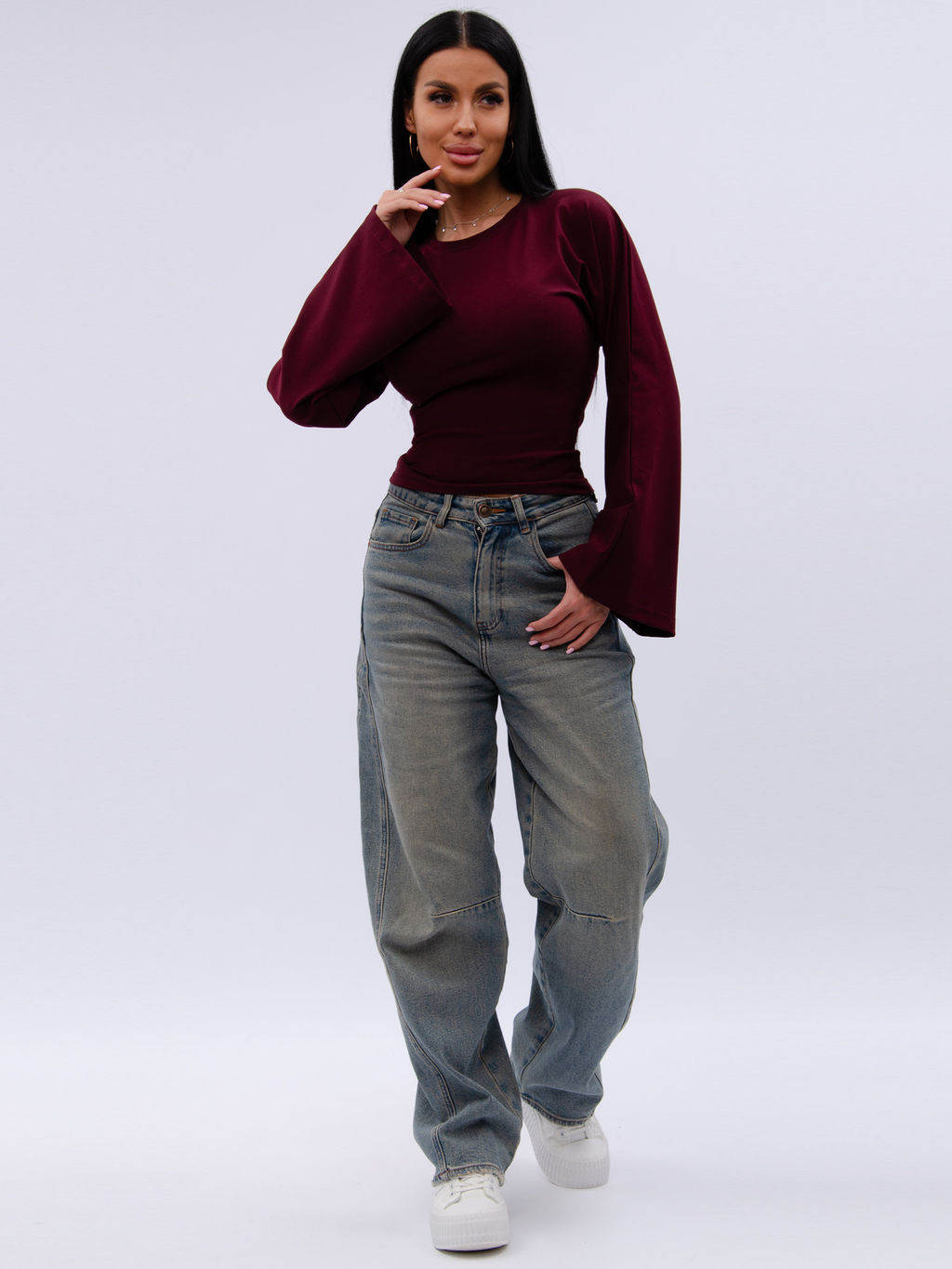 Лонгслив "Аида" бордо, кулирка с лайкрой