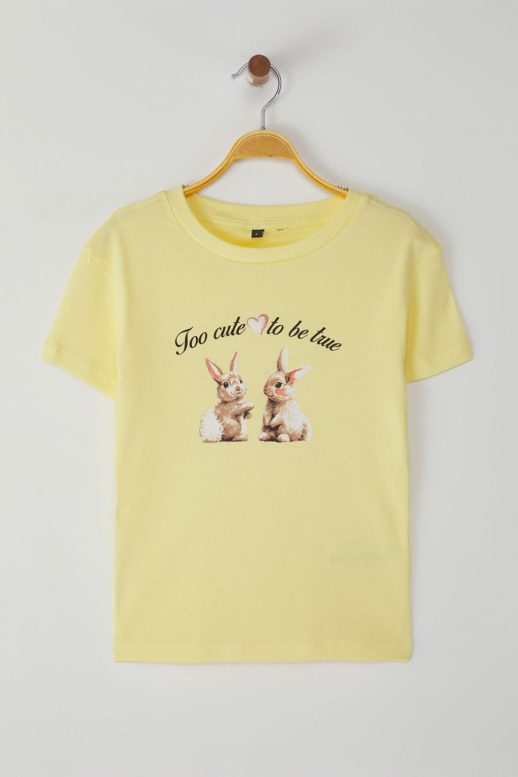 Ac?k Sar? Tavsan Bask?l? Fitted/Vucuda Oturan Orme T-Shirt TWOSS25TS00095