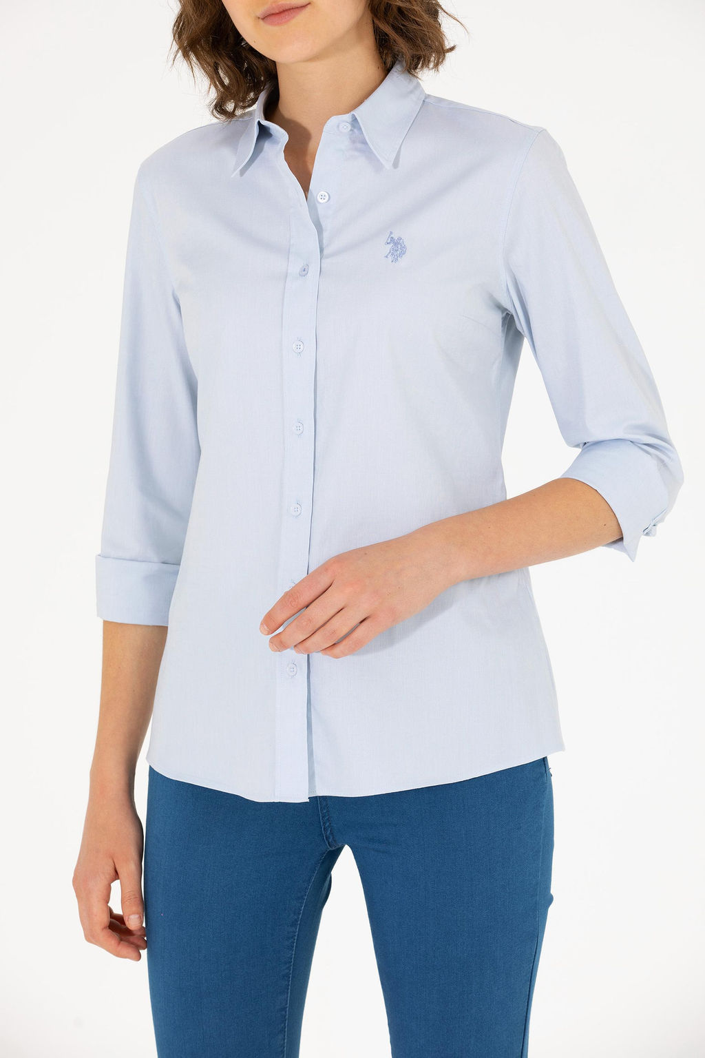 U. S. Polo Assn Женская голубая базовая рубашка с длинным рукавом - U.s. polo assn фото 6