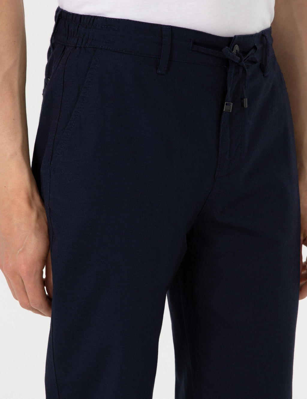 Lacivert Carrot Fit Keten Kar___ml_ Beli Lastikli Ba_c_kl_ Kanvas Pantolon
