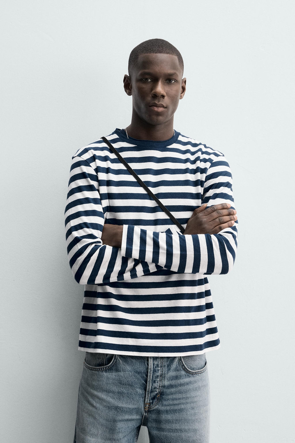 CAMISETA MANGA LARGA LINO - ALGOD?N RAYAS / Azul / Blanco - Zara фото 2