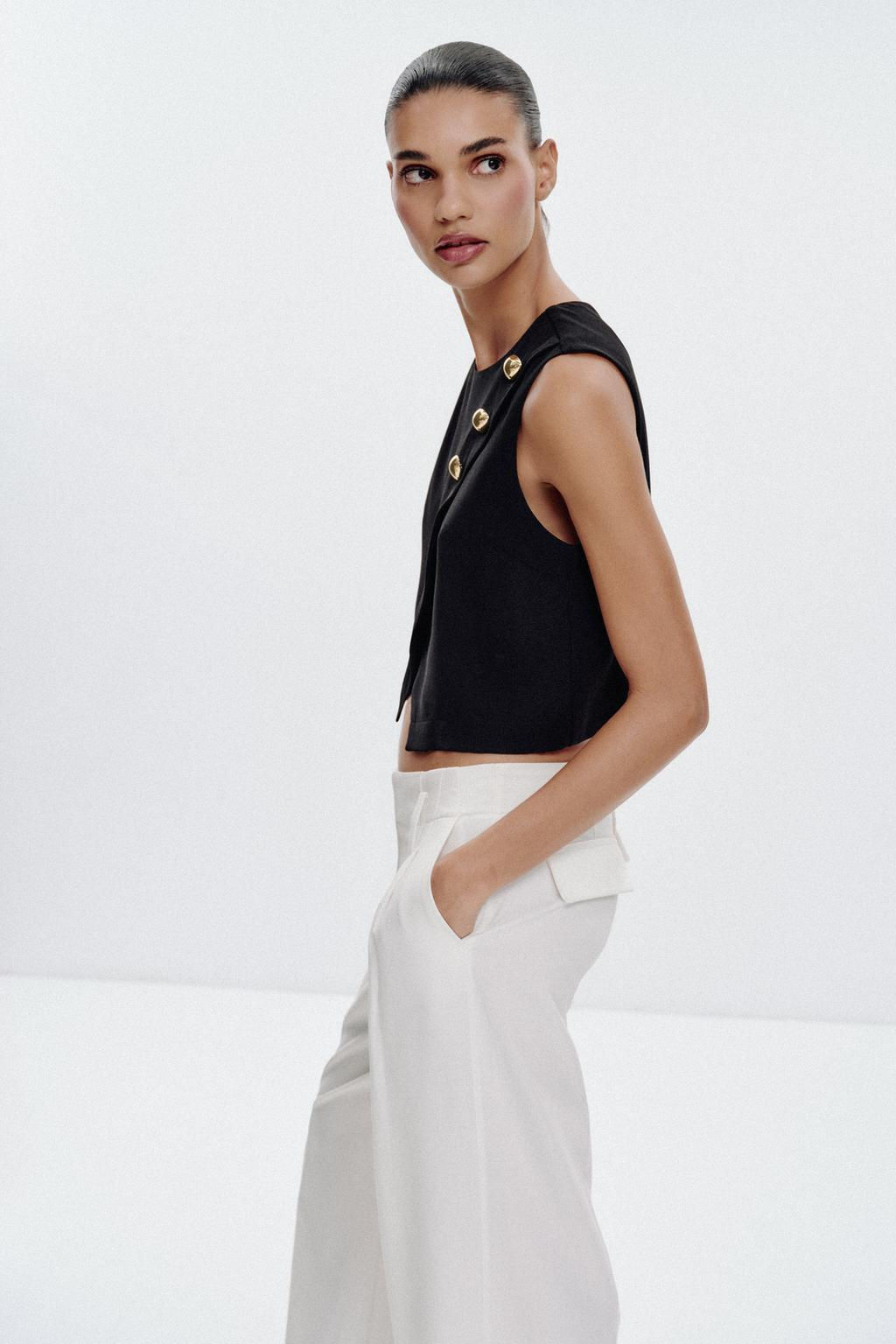 GOLD BUTTON CROSSOVER TOP - Zara фото 3