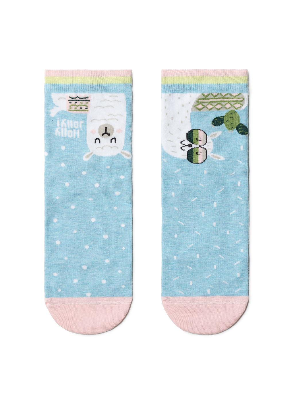 Цена за 2 пары. Носки Классические CONTE Хлопковые носки HAPPY с рисунками Лама и кактус голубой - Conte elegant фото 2