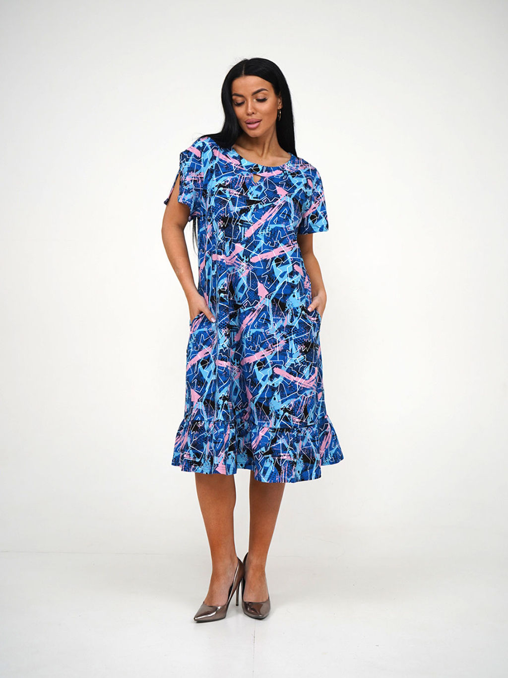 Платье женское, цвет голубой синий розовый