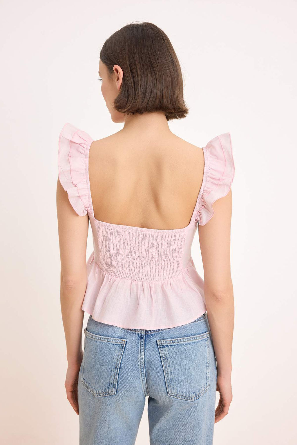 Pembe F?rf?r Ask?l? S?rt? Gipeli Pamuklu Ince Dokuma Bluz TWOSS26BZ00530 - Trendyolmilla фото 4