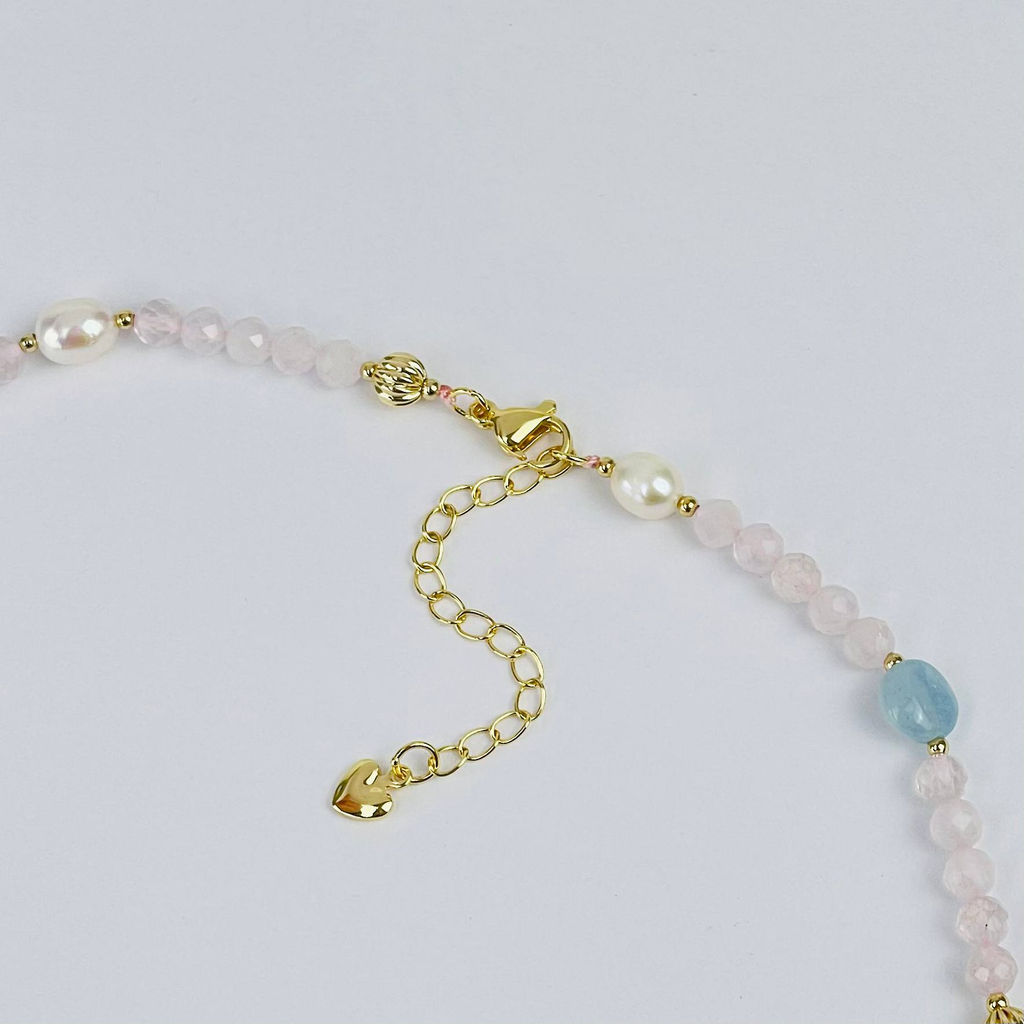 Колье из Розового кварца, Аквамарина и Жемчуга - Радуга самоцветов фото 3