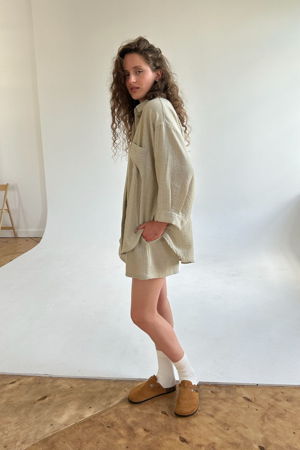 Рубашка СВОБОДА026/20/Оливковый, белый - M&G all natural фото 4