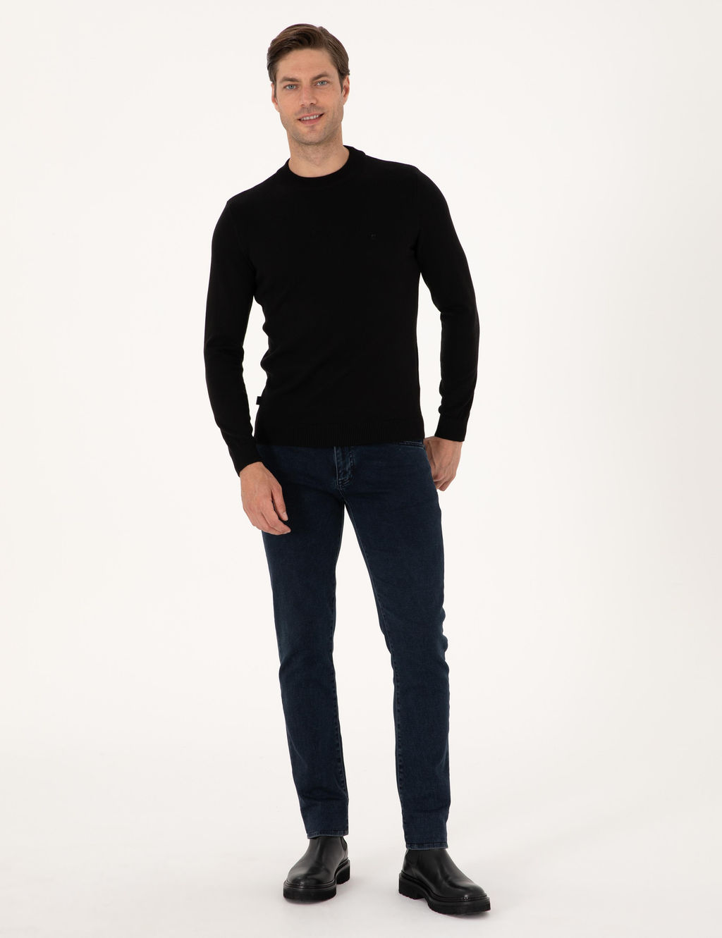 Siyah Slim Fit _eyrek Yaka Basic Triko Kazak - Pierre cardin фото 4