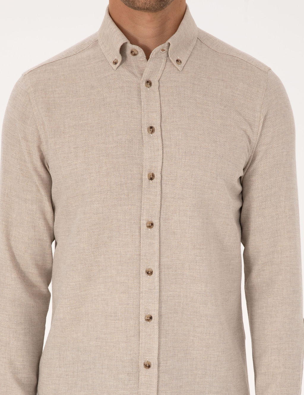 Bej Slim Fit Dokulu Uzun Kollu G_mlek