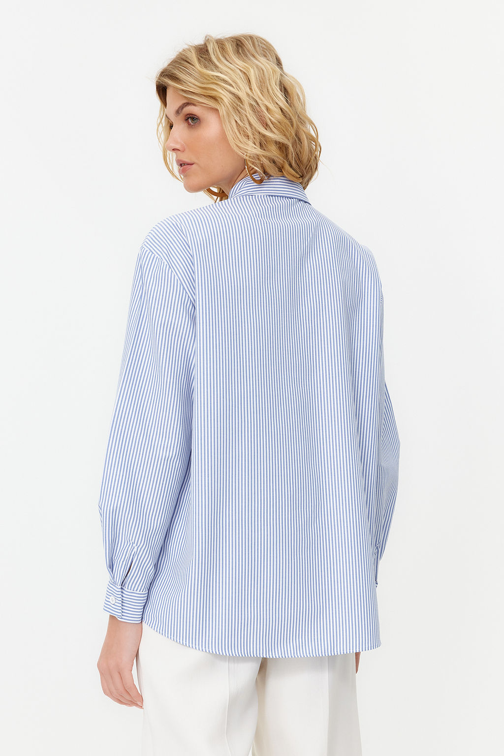 Lacivert Cizgili Oversize Genis Kal?p Dokuma Gomlek TWOAW23GO00359