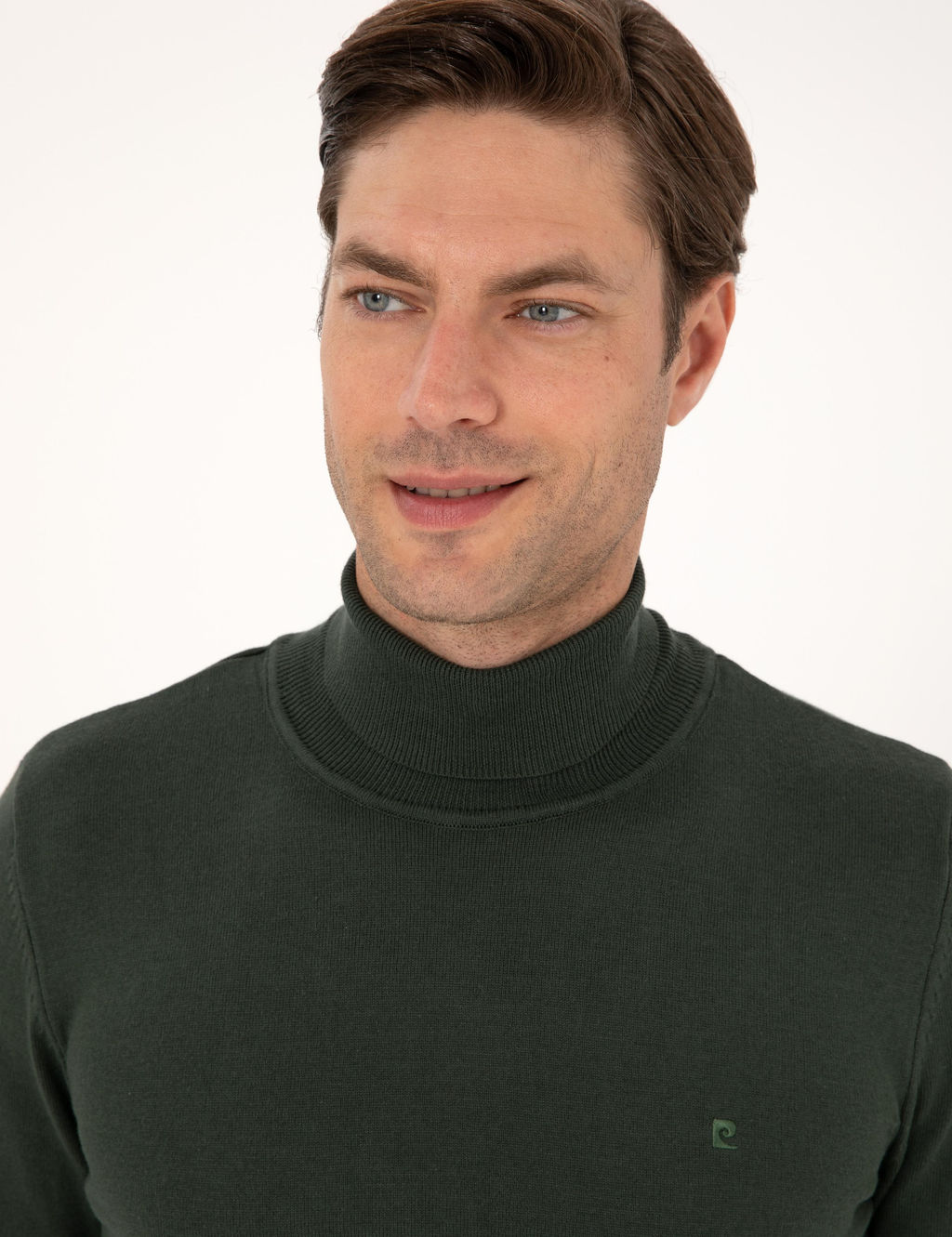 Koyu Haki Slim Fit Bal_k__ Yaka Basic Triko Kazak