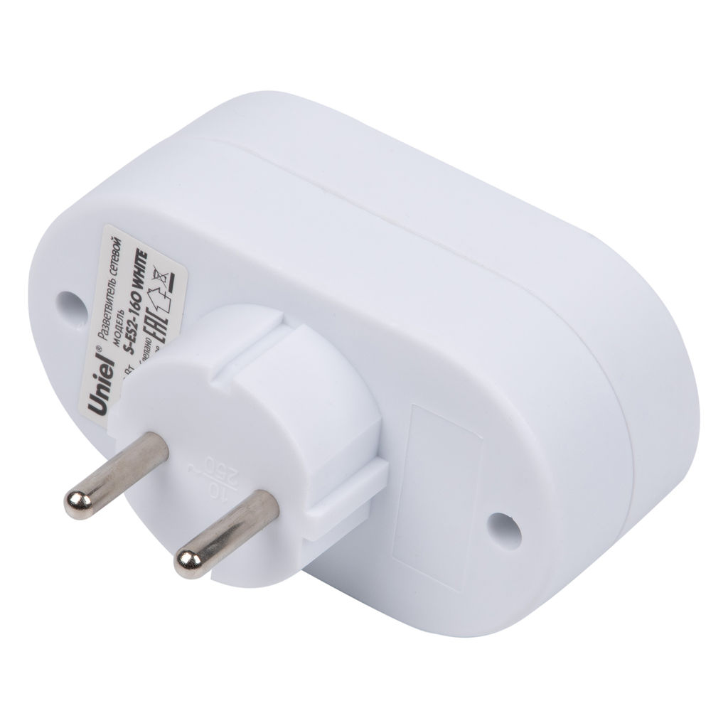 S-ES2-16O WHITE Разветвитель сетевой, б/з. 2 гнезда. 16А, 3500Вт. Белый. ТМ Uniel