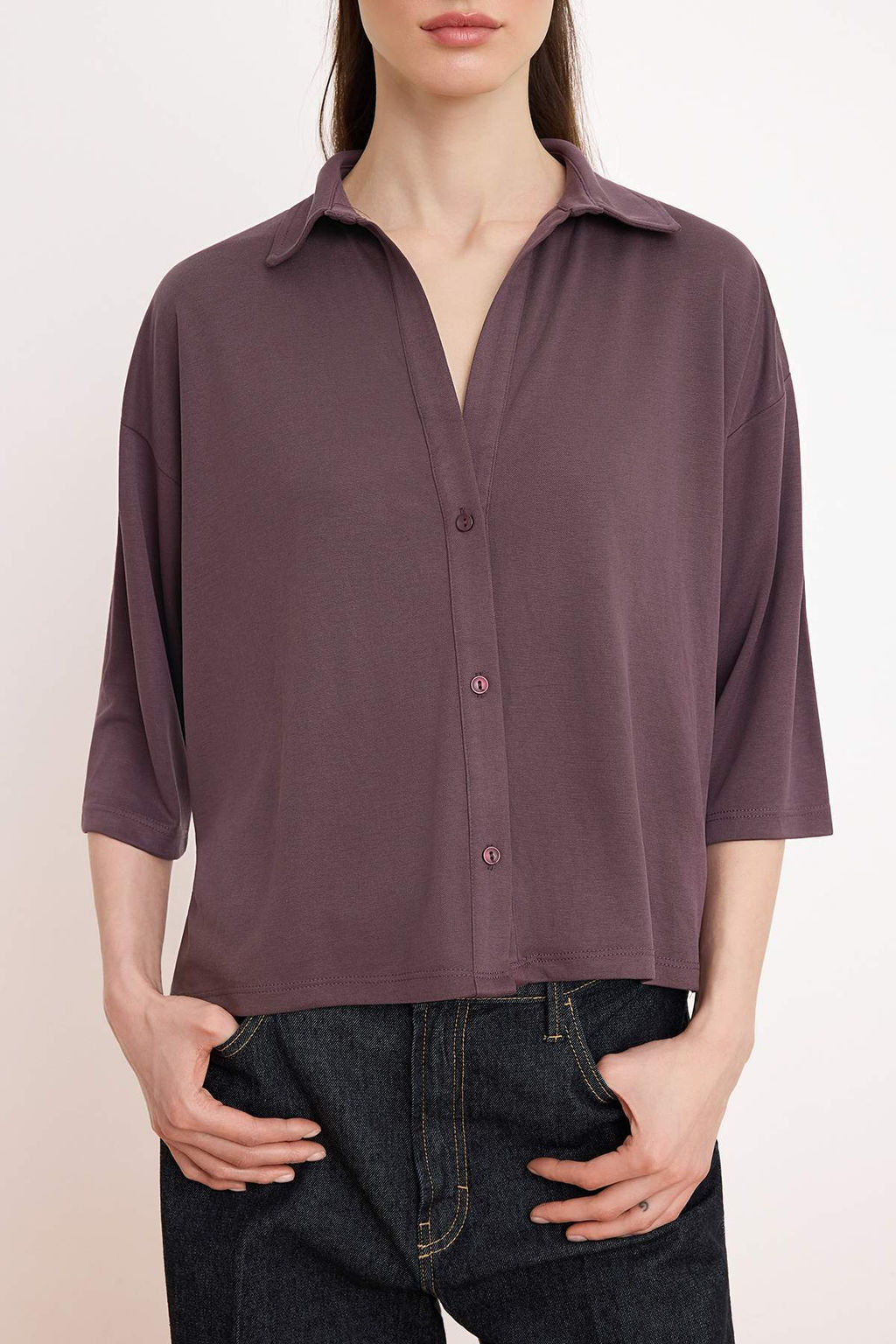 Murdum Relaxed Polo Yaka Truvakar Modal Esnek Orme Bluz TWOSS26BZ00392 - Trendyolmilla фото 3