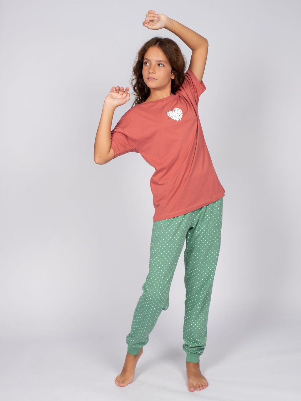 Пижама для девочки (футболка+брюки) 91277 каштановый/оливковый 890 Lets go - Let's go фото 5