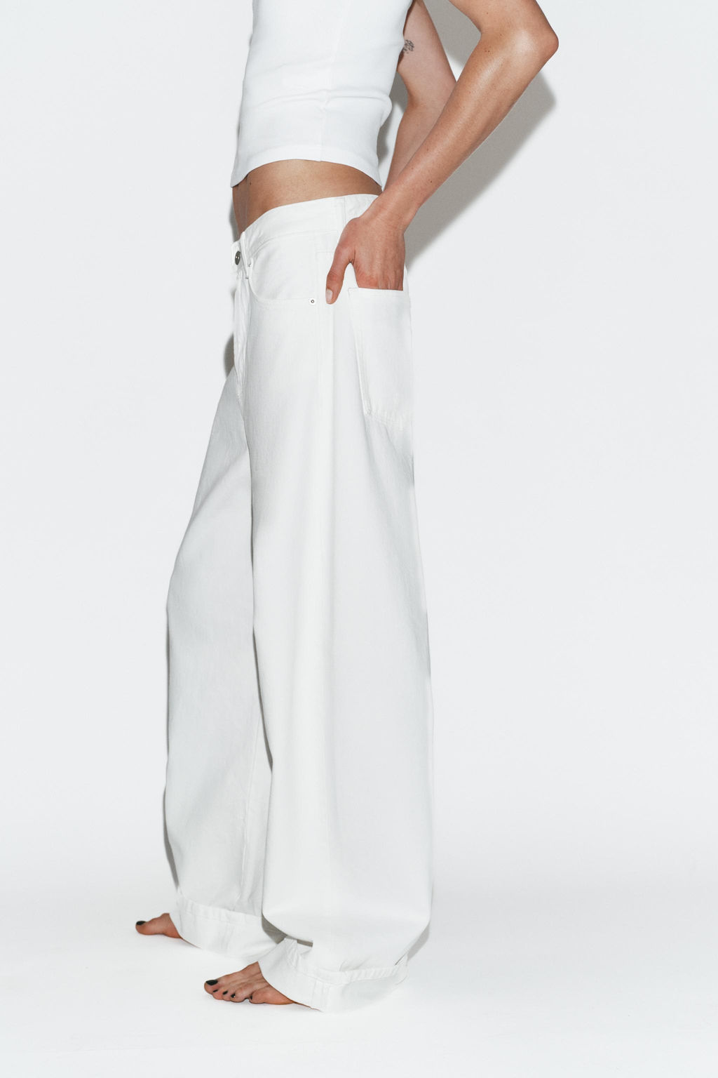 JEANS TRF BAGGY FOLDED TIRO MEDIO / Blanco - Zara фото 9