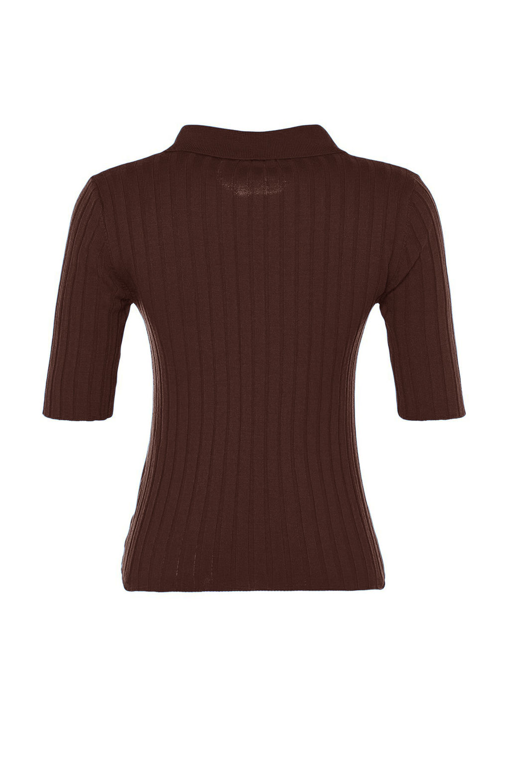 Kahverengi Basic Polo Yaka T-Shirt Gorunumlu Triko Ince Bluz TWOSS20BZ0112