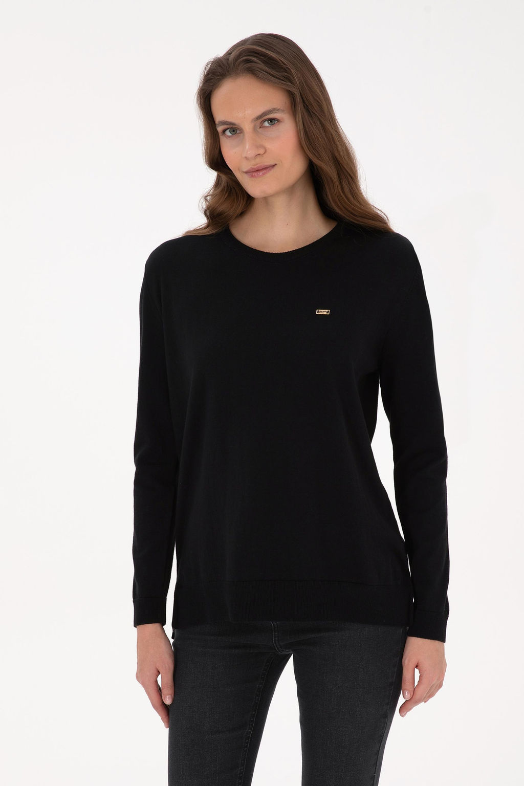 Kad_n Siyah Bisiklet Yaka Basic Kazak