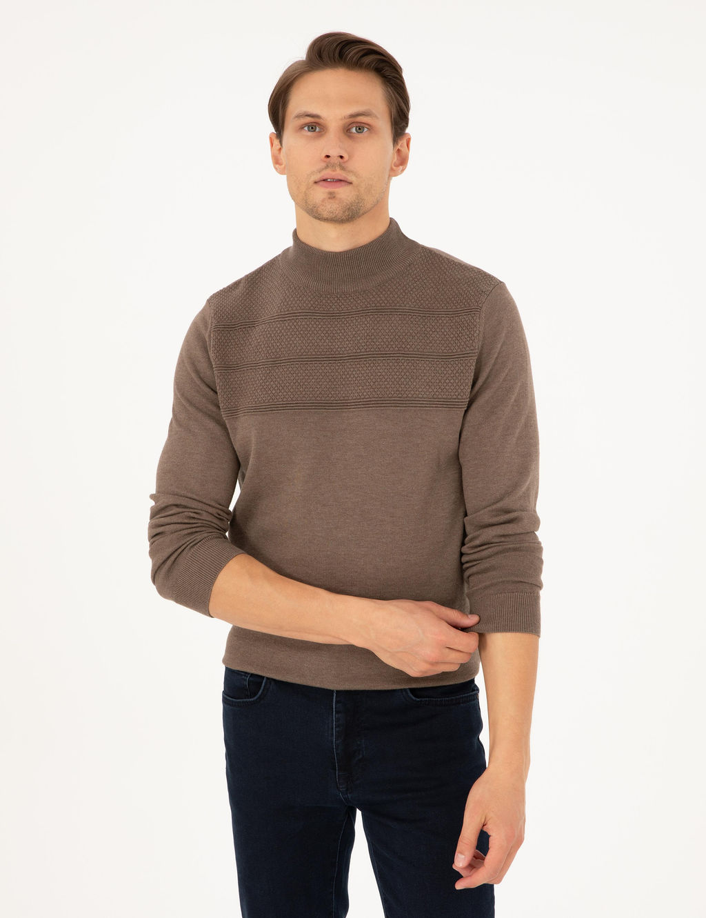 Vizon Melanj Slim Fit Yar_m Bal_k__ Yaka Triko Kazak