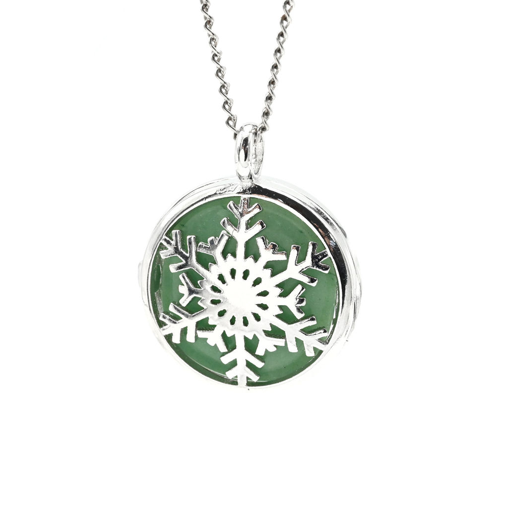 Кулон открывающийся Снежинка 25*25мм с авантюрином зеленым