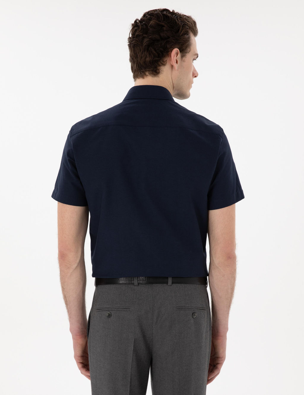 Lacivert Basic Regular Fit K_sa Kollu Cepli G_mlek