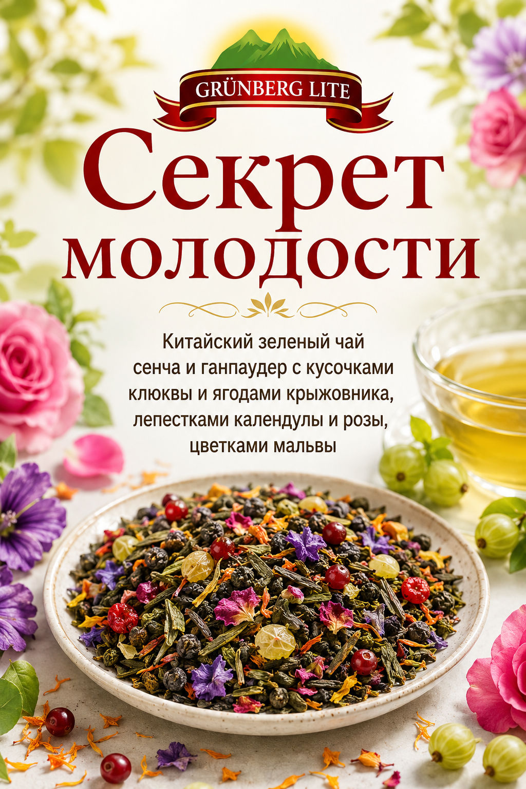Секрет молодости Зеленый ароматизированный чай GRÜNBERG LITE