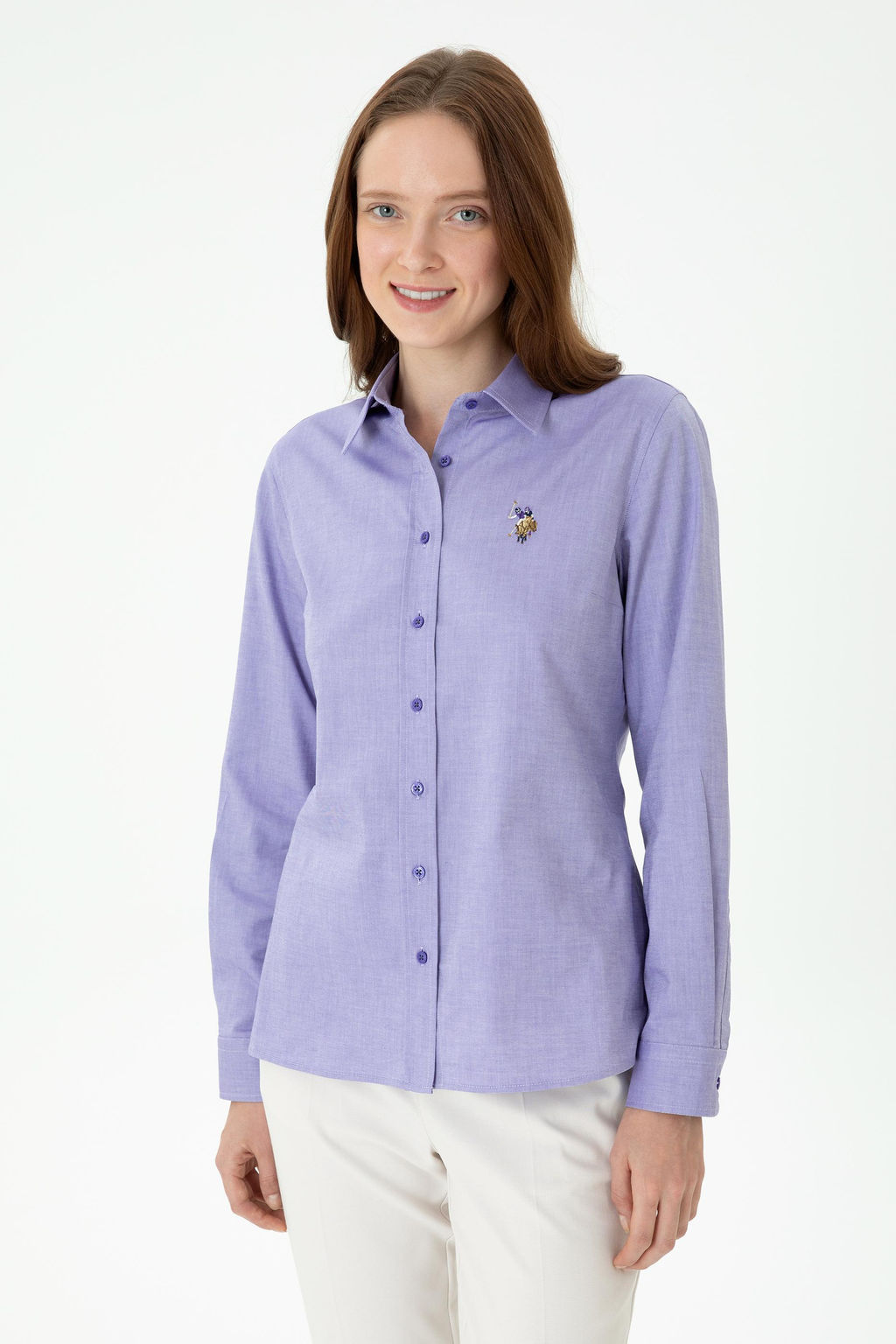 Женская фиолетовая базовая рубашка с длинным рукавом - U.s. polo assn фото 10