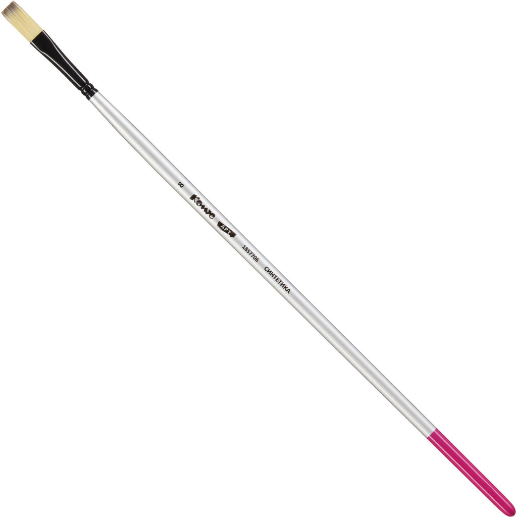 Кисть художественная Комус Арт синтетика средн.жест,плоск.,№8,длинная ручка