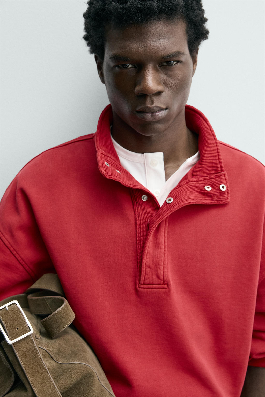 SUDADERA POLO COMBINADO WAFFLE / Rojo oscuro - Zara фото 5