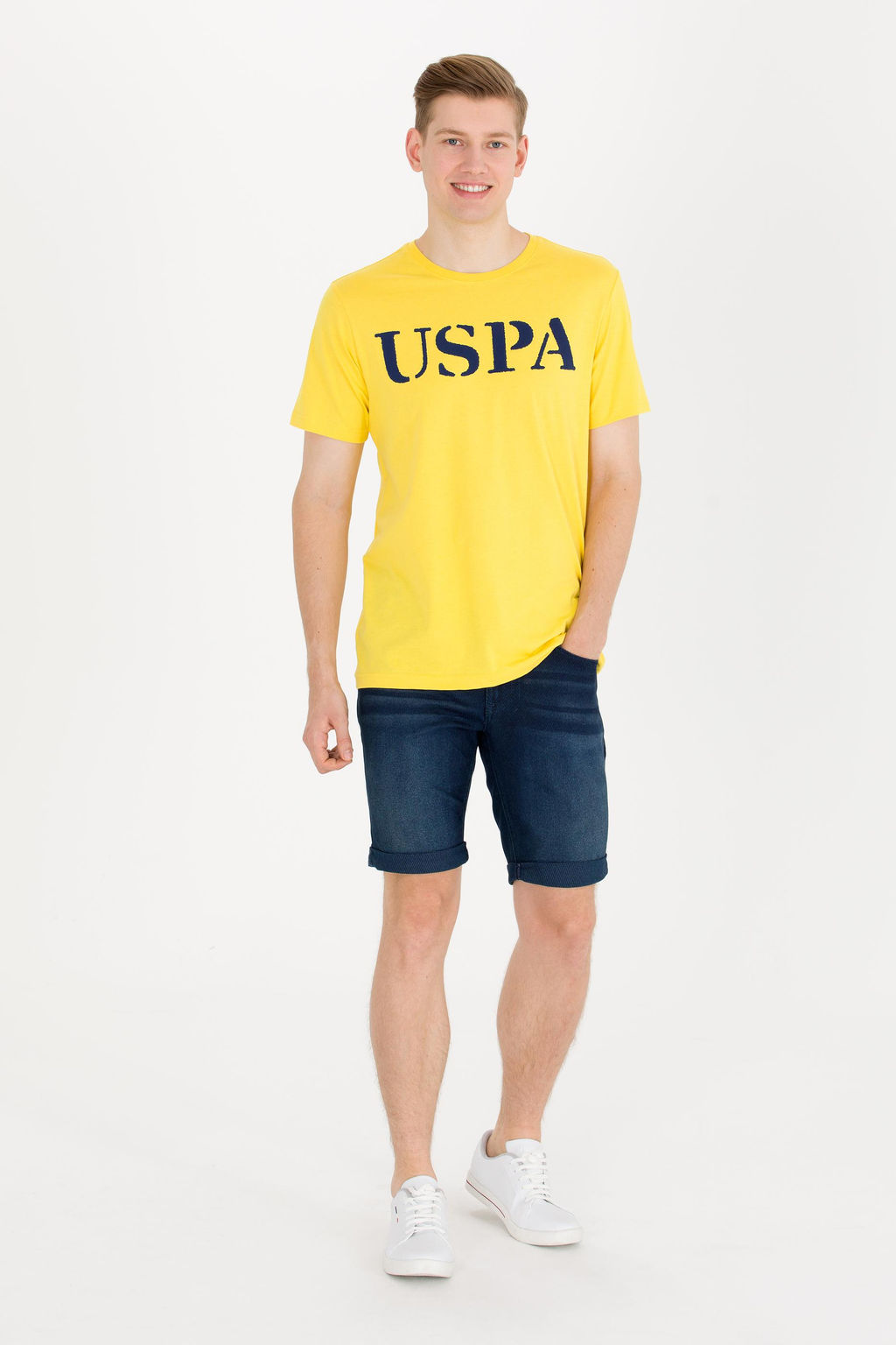 U. S. Polo Assn Мужская темно-желтая базовая футболка с круглым вырезом - U.s. polo assn фото 4