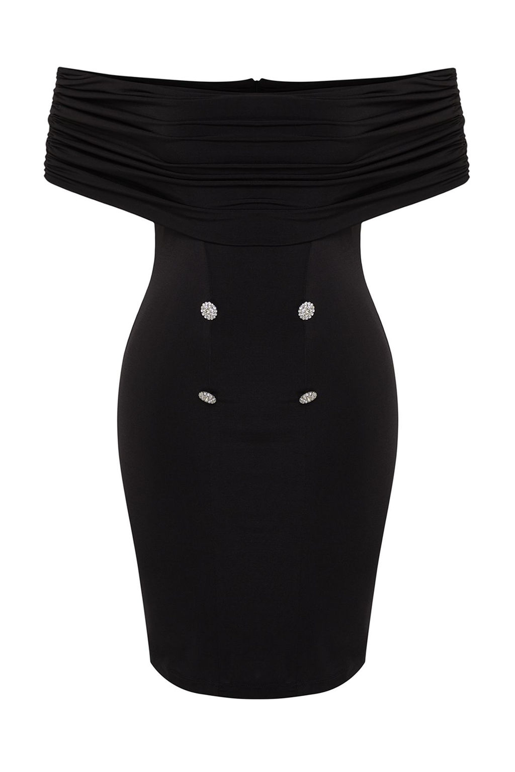 Siyah Carmen Yaka Parlak Tasl? Dugme Detayl? Orme K?sa S?k Abiye Elbise TPRSS24EL00199 - Trendyolmilla фото 7