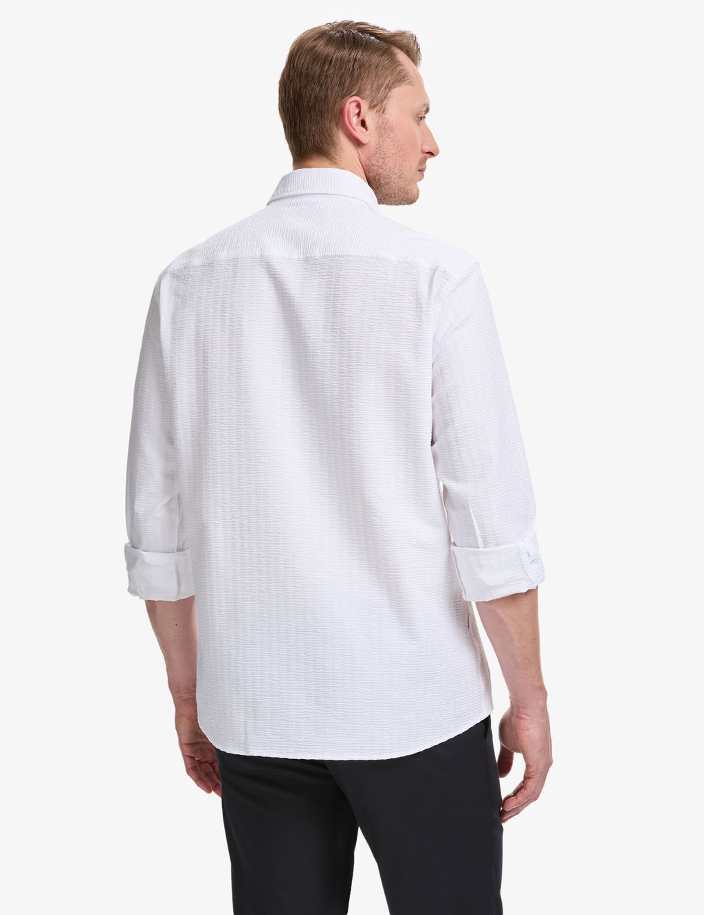 Beyaz Dokulu Regular Fit K_sa Kollu G_mlek