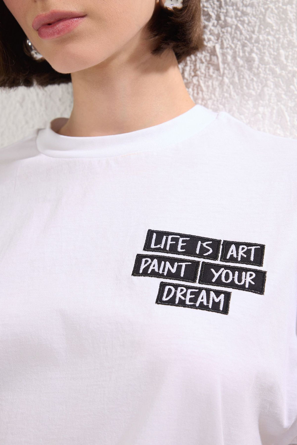 TRENDYOLMILLA Mint %100 Pamuk Slogan Patch Detayl? Oversize/Genis Kesim Orme T-Shirt TWOSS25TS00143  фото 3