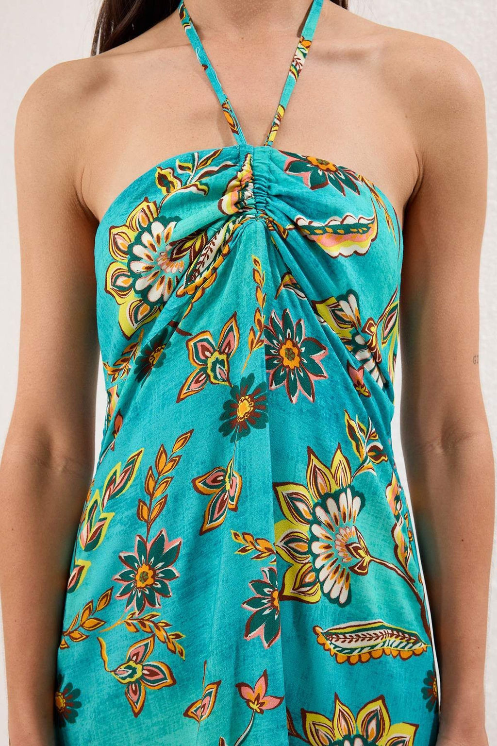 Cicek Desenli Dokuma F?rf?rl? Maxi Plaj Elbise TBESS25EL00119