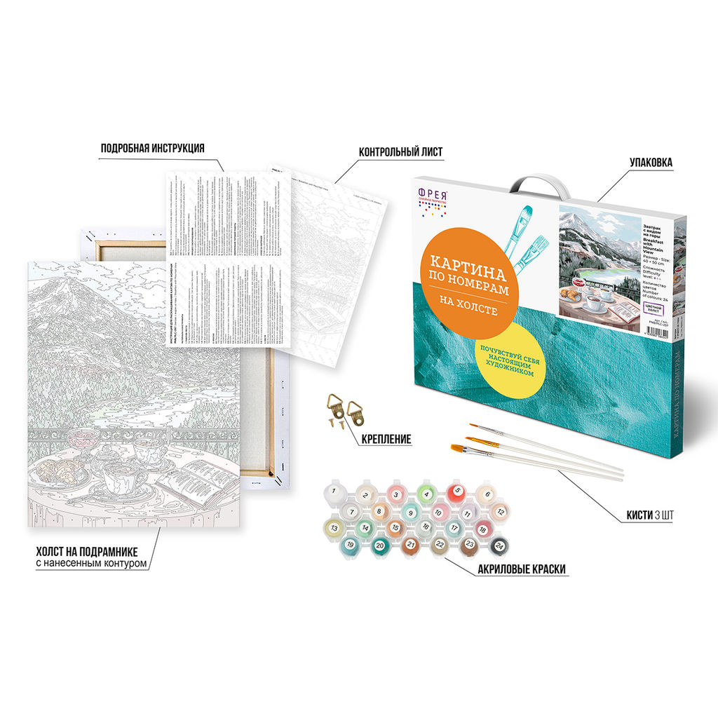 ФРЕЯ PNB/PLC-257 Набор для раскрашивания по номерам ( цветной холст ) 50 х 40 см Завтрак с видом на горы