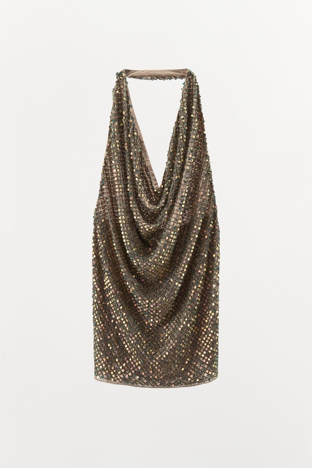 SEQUINNED AND BEADED HALTER DRESS - Zara фото 3