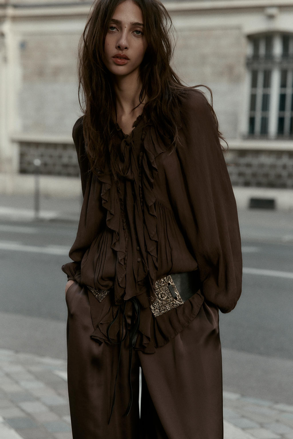 FLOWING SHIRT WITH RUFFLE TRIMS - Zara фото 2
